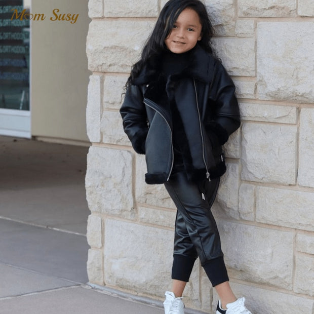 Girls Leather Fur Jacket